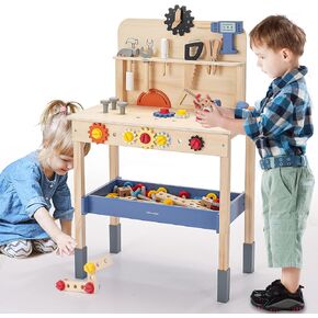 Wooden Kids Tool Bench, Toddler Workbench with Kids Tool Set, Building Tools Sets Pretend Play Toys, Construction Workshop Toy, Toddler Toys for 3 4 5 Year Boys Girls