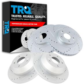 TRQ Front and Rear Performance Brake Rotors Set Premium G-Coated Cross Drilled & Slotted Compatible with 2013-2018 Hyundai Santa Fe Santa Fe Sport 2014-2020 Kia Sorento