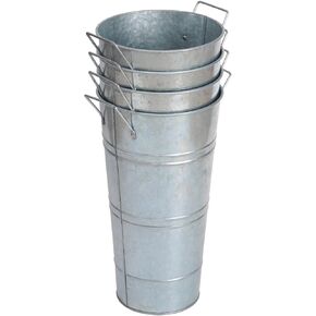 Galvanized Metal Vases 10.6 Inch Set of 4 Rustic-Style French Farmhouse Bucket/Pots for Home Decor Flower Cut Art and Wedding Table Floral Arrangements Centerpiece Decorations (Silver)