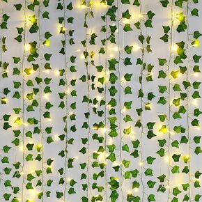Fake Vines for Room Decor(12 Pack 84 FT),with CE Certified 80 LED String Lights,Artificial Plant Ivy for Aesthetic Home Bedroom Wall Wedding Party Office Patio Indoor, Outdoor Garden Décor