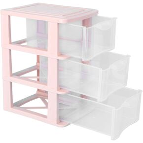 3 Drawer Cube Storage Organizer for Home Office, Plastic Makeup Organizer Storage Station Cube, 3 Drawer Desktop Organizer for Office Supplies, Makeup Supplies (Pink)