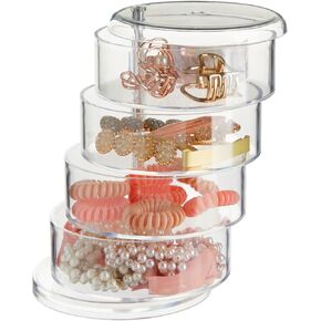 Juvale 4 Tier Stackable Hair Accessories Organizer for Hair Ties, Bows, Clips, Scrunchies, Clear 360° Holder (4.5 x 6.9 In)