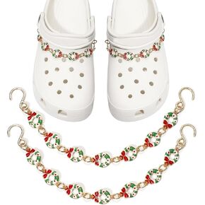 2Pcs Bling Shoe Chains for Women Clog Sandals, Christmas Shoe Charms, Christmas Tree, Santa Claus, Reindeer, DIY Shoe Decoraion Charms for Xmas Party Favor