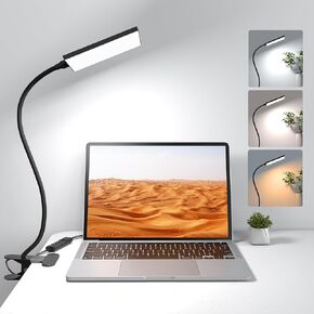 LED Desk Lamp with Clamp for Home Office, Dimmable Clip on Desk Light with USB Port, 3 Color Modes 11 Brightness Flexible Gooseneck Reading Lamp for Studying Working, Black