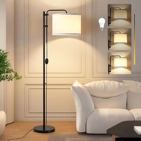 GyroVu Floor Lamp for Living Room, Adjustable Height Standing Lamps with 350° Rotate Beige Lampshade, 67.5-Inch Modern Tall Lamp Dimmable Floor Lamps for Corner Bedroom Home Office (Bulb Included)