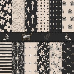 VIVIQUEN 24 Pack Vintage Boho Ivory Pattern Double-Sided Paper, 12-inches Retro Black Beige Scrapbook Specialty Craft Paper Folded Flat for DIY Background Card Making Scrapbook Photo Album Decor