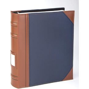 Executive Binder, English Leather 2 Tone with Stitching and Ribbed Spine, Heavy Duty 3 D-Ring with Memo Tag, Blue (2" inch, 1PK)