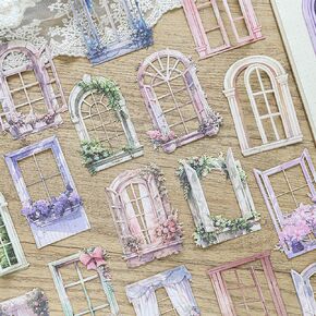 60pcs Vintage Scrapbook Paper,Flower Window Paper Picture Frames Craft Scrapbooking Stickers,Hollow Floral Junk Journal Paper Scrapbook Frames DIY Decorative Craft Paper for Journaling Supplies