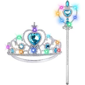Princess Crown Tiara for Little Girls Princess Dress Up Accessories, Light Up Princess Tiara Wand Toys for 3-6 Girls