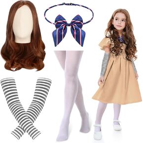 4 Pcs Halloween Horror Movie Costume Girls Halloween Horror Party Cosplay Bow Tie Socks Arm Sleeves Wig for Halloween Outfit Accessories