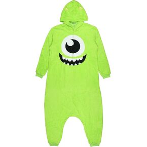 Mike Wazowski Union Suit Disney Monsters Inc Hooded Kigarumi Adult Fleece Costume One Piece Pajama for Men and Women
