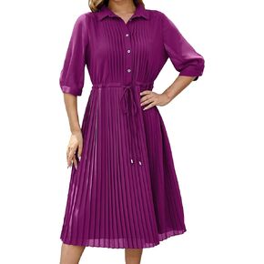 Women's Autumn Collar V Neck Long Sleeve Extra Long A-Line Dress 2024 Elegant Pleated Skirt Fashion Dress in Kuwait