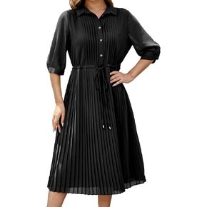 Women's Autumn Collar V Neck Long Sleeve Extra Long A-Line Dress 2024 Elegant Pleated Skirt Fashion Dress in Saudi Arabia