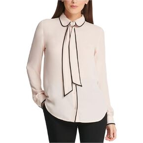 DKNY Womens Petites Button-Down Collared Blouse White PL