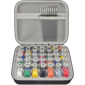 Model Paint Storage Case Compatible with Testors Paint Set, Paints Organizer Carrying Bag Holds Bottles with 9 Fine Detail Miniatures Paint Brushes, Enamel Paint Container (Grey, Medium)