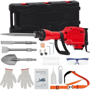 3600W Demolition Jack Hammer Metal Concrete Breaker Jack Hammer Concrete Breaker Tool Kit, 2pcs Chisels Bit Set W/Case, Noise-Canceling Earplug, Shoulder Strap