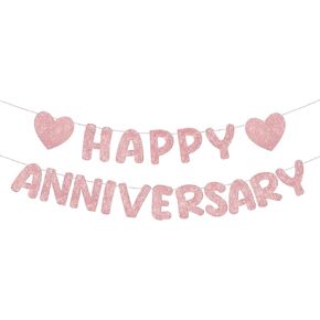 لافتة Fulmoon Happy Anniversary، بريق زينة الذكرى السنوية السعيدة، لافتة حفلات الزفاف والذكرى السنوية، زخارف رومانسية بدون تعليق مسبقًا لباب حفل الزفاف وأعياد الميلاد (أسود)