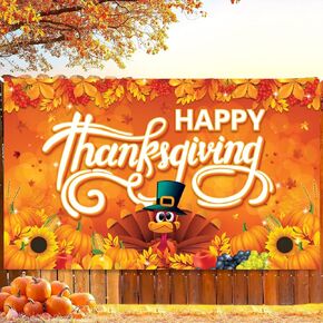 KORHONEN Friendsgiving Banner Backdrop Decorations, Happy Friendsgiving Party Decorations, Friendsgiving Turkey Pumpkin Banner Background for Friendsgiving Party Supplies