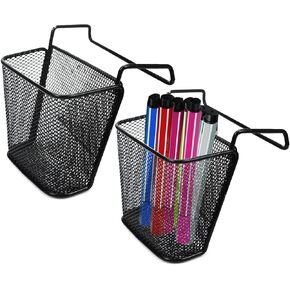 Chris.W 2Pack Office Cubicle Accessories, Black Wire Mesh Hanging Pen Organizer Pencil Holder for Cubicle Partition Home Office, Markers, Glue, Stapler, Memo, Remote Controller Storage Baskets (Black)