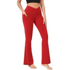 ODODOS Cloud Feeling Crossover Flared Pants with Pockets for Women, Cross Waist Bootcut Lounge Yoga Pants- 30" / 32" Inseam