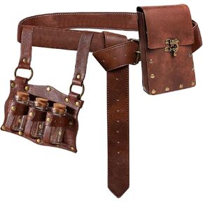 Medieval Renaissance Belt Pouch with Potions - Halloween Viking Costume Hobbit Cosplay Renfaire Accessories for Men Women