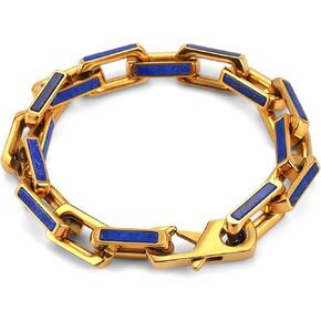 سوار من الفولاذ المقاوم للصدأ من اللازورد الأزرق 10 ملم للرجال سوار من الذهب عيار 18 قيراط من اللازورد (ذهبي، 8 بوصات) in Kuwait