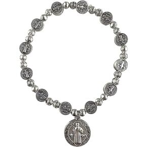 Catholic Rosary Metal Bracelet Saint Benedict Medal Bracelet for Men and Women Faith Baptism silvery