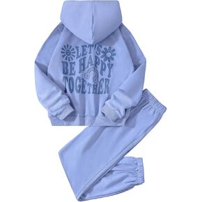 Floerns Girl's Two Piece Set Graphic Long Sleeve Hoodie Sweatshirts and Sweatpants