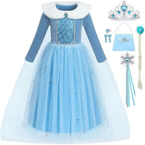 Princess Costume for Girls Snow Princess Dress Up Kids Winter Halloween Birthday Party Blue Outfits