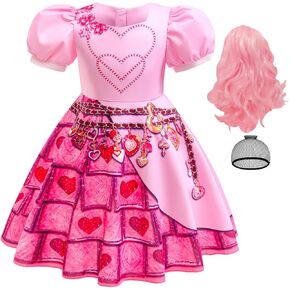 Girls Bridget Costume Kids Younger Queen of Heart Pink Dress Princess Cosplay Outfits with Wig for Halloween Party