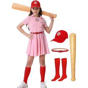 Baseball Costume Girls Baseball Dress Uniform With Baseball Cap for Halloween