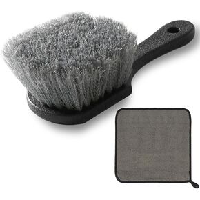 Wheel & Tire Cleaner Brush, Rim Detail Soft Brush with Handle Car Wash Brush, Essential Cleaning Supplies for Washing The Exterior of Your car, RV Tire Wheel Well Shine Tool. (Blue bristles)