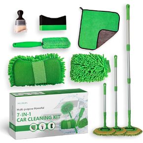 Car Detailing Kit - 7-Piece Robust Car Cleaning Set Comprising a Range of Gentle Bristle Car Detailing Brushes for Interior - Exterior - Wheels - and Dashboard Cleaning., Green 7PCS