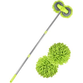 47" Dual Head Rotatable Car Wash Brush 3 Sections 120cm Chenille Soft Bristles Cleaning Detail Brush Suitable for Clean Uneven Surfaces SUV Van RV Caravan Roof Engine Hood Home Window