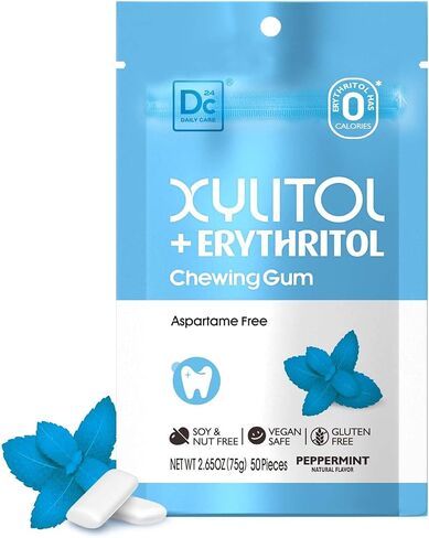 DC24 DAILY CARE Gum, Aspartame Free & Sugar Free Gum, Xylitol Chewing Gum with Erythritol, Low-Calorie, Sugarless, Natural Peppermint, 50 Pieces (Pack of 1) in Saudi Arabia