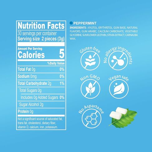 DC24 DAILY CARE Gum, Aspartame Free & Sugar Free Gum, Xylitol Chewing Gum with Erythritol, Low-Calorie, Sugarless, Natural Peppermint, 50 Pieces (Pack of 1) in Saudi Arabia