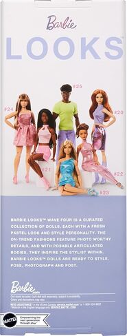 دمية Barbie Looks، رقم 20 القابلة للتجميع، ذات الشعر الأحمر وأزياء Y2K الحديثة، وقميص أرجواني وتنورة من الجلد الصناعي مع حذاء يصل إلى الركبة in Saudi Arabia