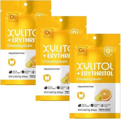 DC24 DAILY CARE Gum, Aspartame Free & Sugar Free Gum, Xylitol Chewing Gum with Erythritol, Low-Calorie, Sugarless, Natural Peppermint, 50 Pieces (Pack of 1) in Saudi Arabia