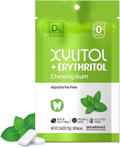 DC24 DAILY CARE Gum, Aspartame Free & Sugar Free Gum, Xylitol Chewing Gum with Erythritol, Low-Calorie, Sugarless, Natural Peppermint, 50 Pieces (Pack of 1) in Saudi Arabia