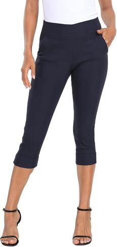 HDE Pull On Capri Pants for Women 19" Inseam Cropped Dress Pants with Pockets in Kuwait