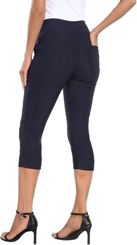 HDE Pull On Capri Pants for Women 19" Inseam Cropped Dress Pants with Pockets in Kuwait