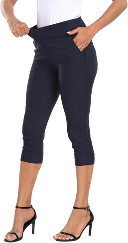 HDE Pull On Capri Pants for Women 19" Inseam Cropped Dress Pants with Pockets in Kuwait