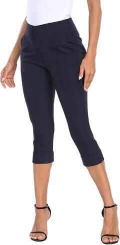 HDE Pull On Capri Pants for Women 19" Inseam Cropped Dress Pants with Pockets in Kuwait