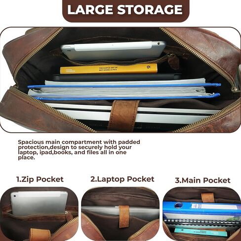 Leather Briefcase for Men and women - Vintage 15.6" Laptop Messenger Bag Genuine Crazy Horse Leather Business Satchel in Saudi Arabia