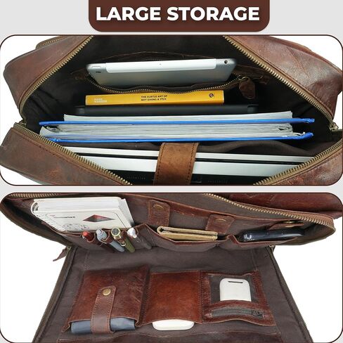 Leather Briefcase for Men and women - Vintage 15.6" Laptop Messenger Bag Genuine Crazy Horse Leather Business Satchel in Saudi Arabia