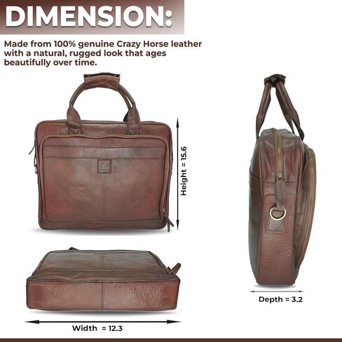 Leather Briefcase for Men and women - Vintage 15.6" Laptop Messenger Bag Genuine Crazy Horse Leather Business Satchel in Saudi Arabia