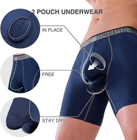 ملابس داخلية للرجال من Separatec ذات الحقيبة المزدوجة، ملابس داخلية شبكية نشطة وأداء رائع، سراويل داخلية طويلة من 3 قطع in Kuwait