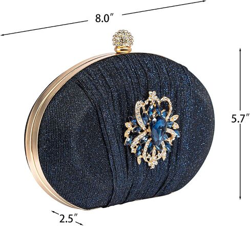 Evening Bags For Women Pleated Glitter Rhinestone Brooch Clutch Purse With Detachable Chain Strap in Saudi Arabia