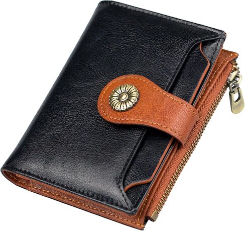 Small Wallets Woman Leather Bifold Credit Card Holder RFID Blocking with Zipper Coin Pocket Removable ID Window Black Brown in Saudi Arabia