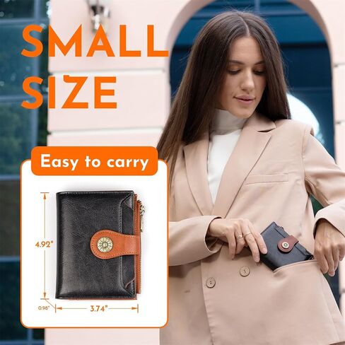 Small Wallets Woman Leather Bifold Credit Card Holder RFID Blocking with Zipper Coin Pocket Removable ID Window Black Brown in Saudi Arabia